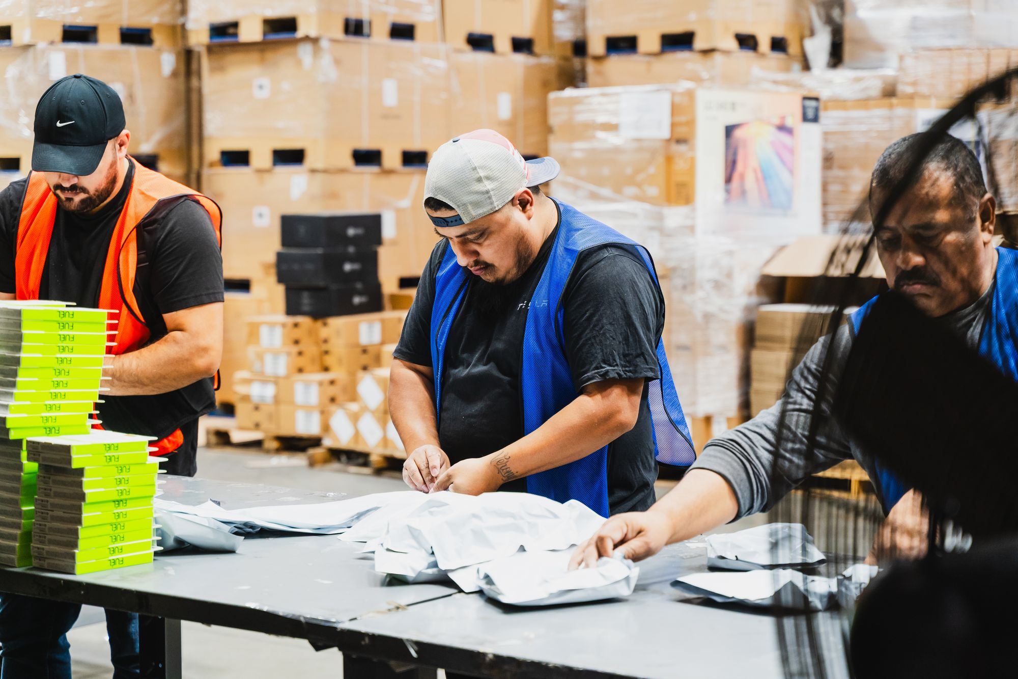 Team members packing orders