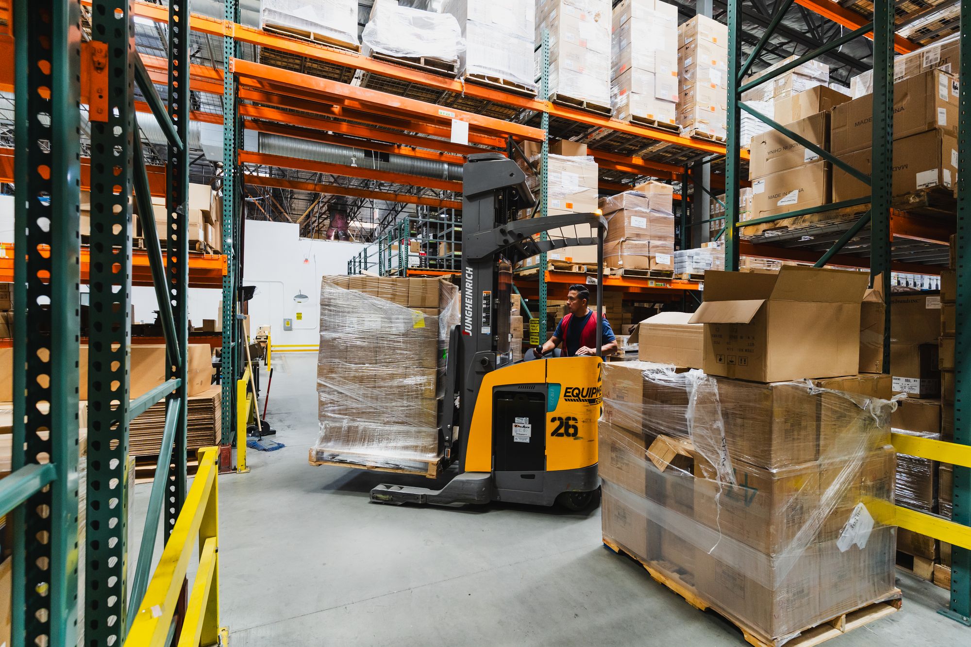 Pallets checked in and racked at the warehouse